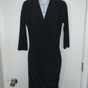 Forever 21 black faux-wrap dress w/ruching. Size M.